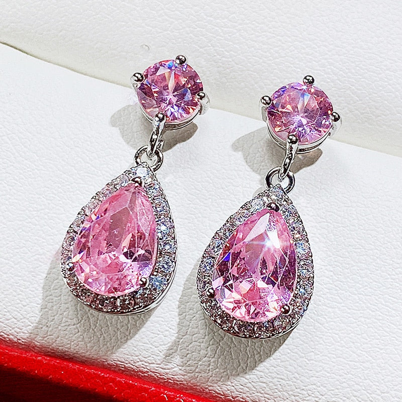 sengpan Luxury Female Dangle Earrings Bright Crystal Zirconia Stone 5 Colors Available Noble Women Party Accessories Jewelry Gift