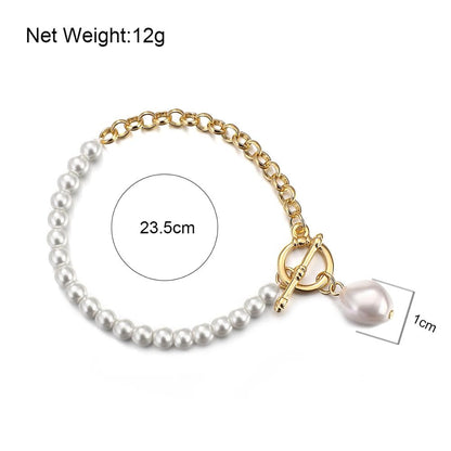 sengpan New Imitation Pearls Gold Color Metal Link Chain Bracelets for Women Fashion Charms Bracelet Summer Party Jewelry