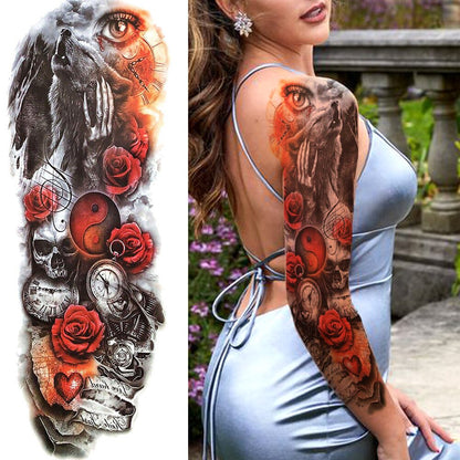 sengpan western jewelry for women Sexy Wolf Full Flower Arm Temporary Tattoo Stickers For Men Body Art Sleeve Tattoo Decals Girl Women Waterproof Tatoo Fox Legs