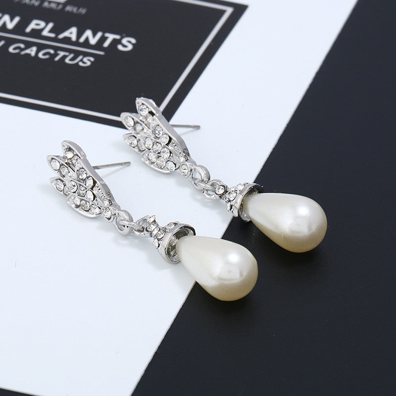 sengpan  gifts for her Trendy Fashion Pearl Jewelry Sets For Women Crystal Flower Jewelry Set Wedding Bridal Dubai Necklace Drop Earring Jewelery New