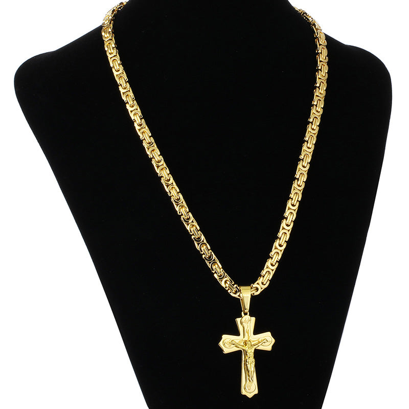 sengpan Mens Jewellery Cross Necklace Locket Gothic Accessories Halloween Punk Cuban Link Chain Jesus Christ Gift Easter Colgante Hombre