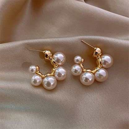 sengpan Christmas gifts ideas  New Fashion Korean Oversized White Pearl Drop Earrings for Women Bohemian Golden Round Zircon Wedding Earrings Jewelry Gift