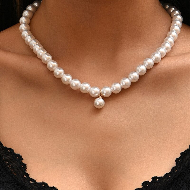 sengpan bridal jewelry set for wedding   Trend Elegant Jewelry Wedding Big Pearl Necklace For Women Fashion White Imitation Pearl Choker Necklace