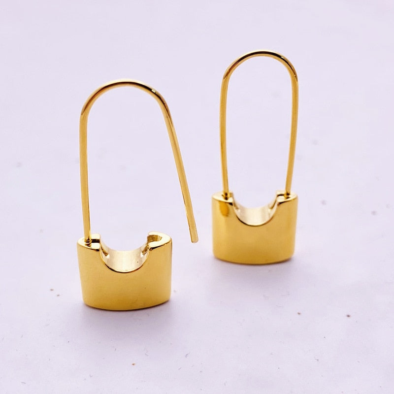 sengpan Classic Lock Pendant Drop Earrings For Women Girl Stainless Steel 18k Real Gold Plated Ears Party Jewelry Accessories