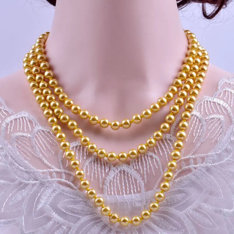 sengpan 1.5m -8mm fashion glass imitation pearl necklace women's simple knot multi-layer long sweater chain clothing accessories