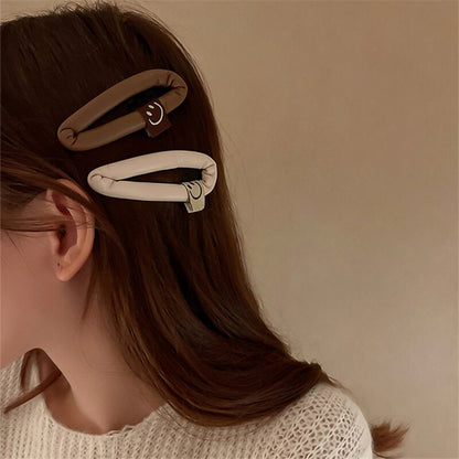 sengpan Winter New Simple Retro Multicolor PU Leather Cute Smiley Face Cloth Label BB Clip Side Hairpin for Female Hair Accessories