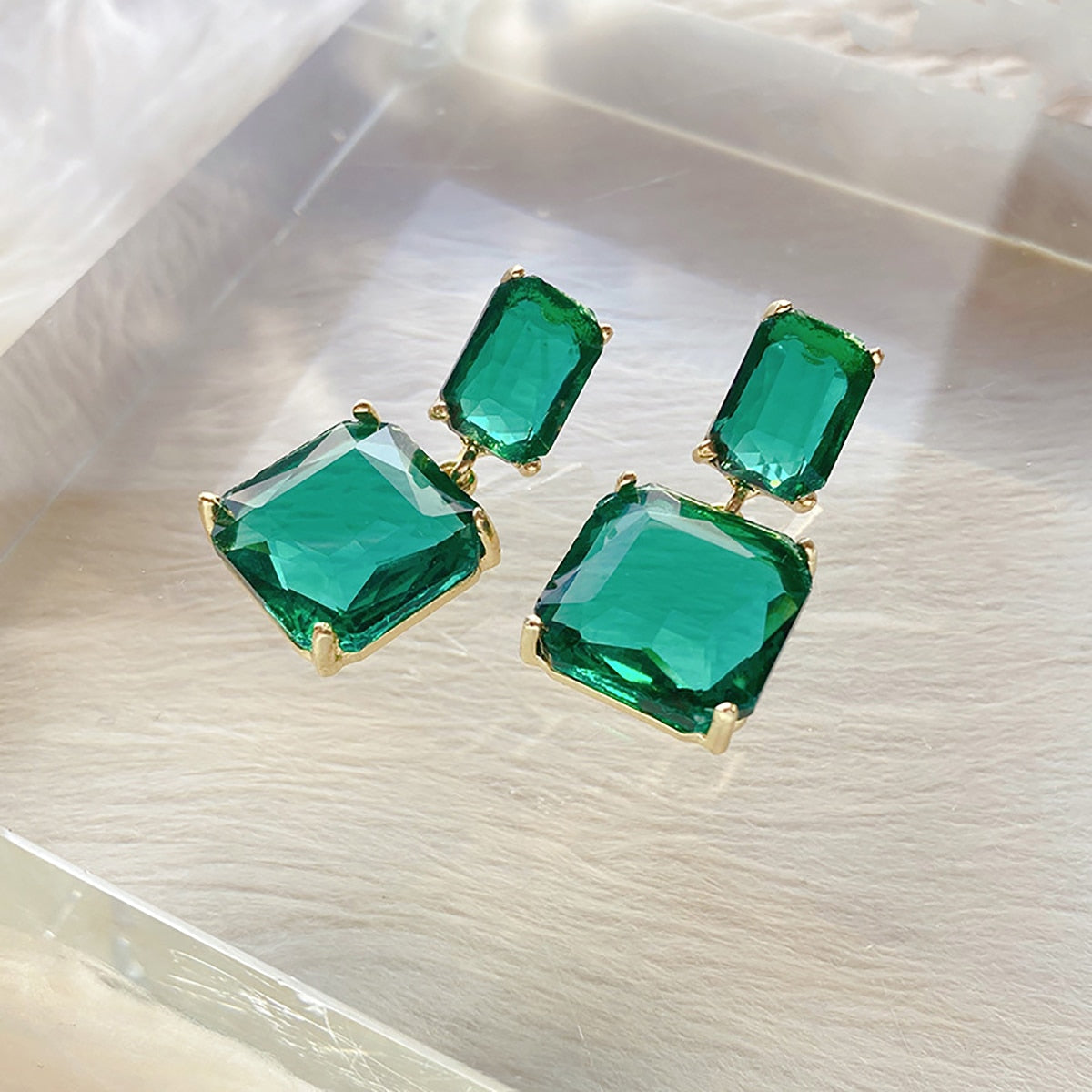 sengpan New Korean Statement Earrings for Women Green Acrylic Round Square Geometric Dangle Drop Earring Brincos Fashion