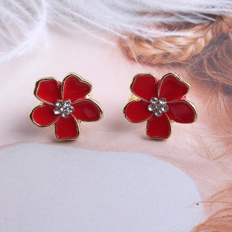 sengpan Korea Style Flower Shape Enamel Clip on Earrings Without Piercing for Girls Party Cute Lovely No Hole Ear Clip jewelry