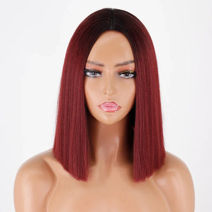 sengpan Wig Long Straight Hair Wig Wine Red Ladies Natural Hand Middle Heat-resistant Fiber Daily Wig