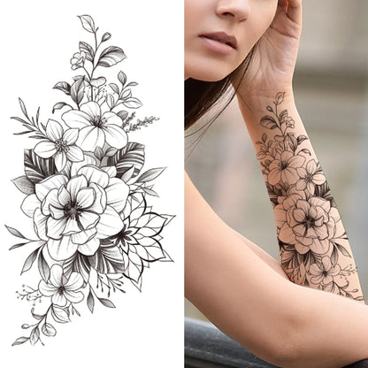 sengpan Death Skull Flower Temporary Tattoo For Women Girls Snake Bird Peony Tattoo Sticker Black Fake Blossom Sexy Tatoo Transfer Adult