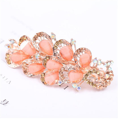 sengpan Barrette For Women Girl Rhinestone Crystal Big Hair Clip Hairpin Rose Peacock Flower Floral Head Accessories Wholesale