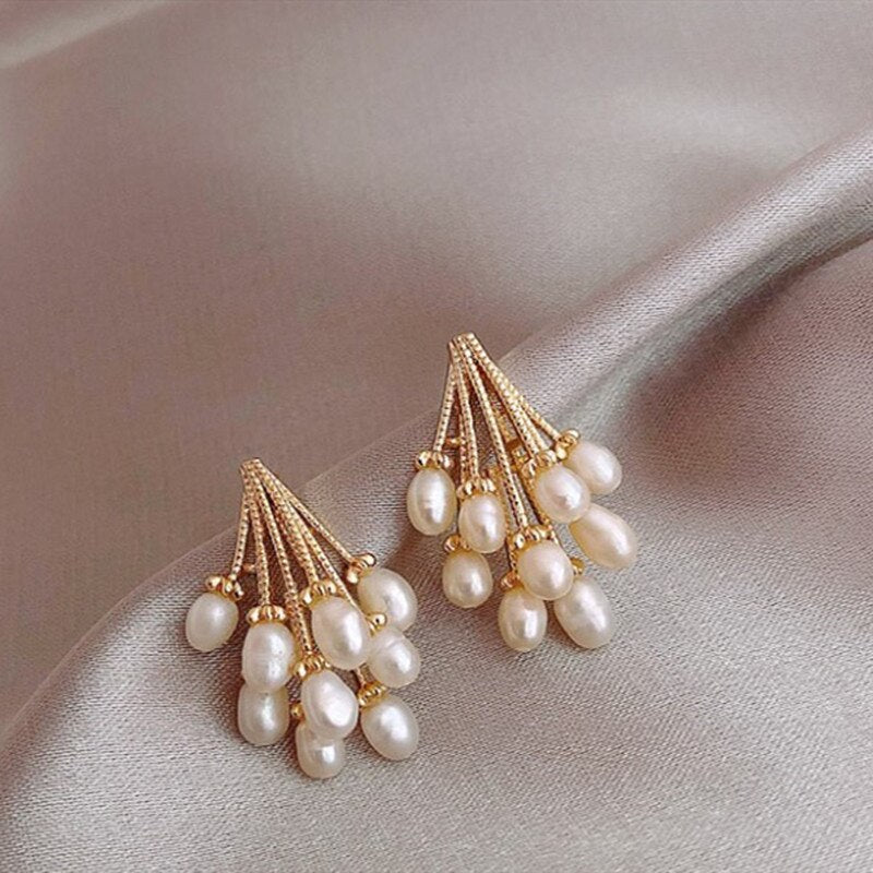 sengpan bridal jewelry set for wedding Fashion Korean Oversized Pearl Drop Earrings for Women Bohemian Golden Round Pearl Wedding Earrings Jewelry Party Gift