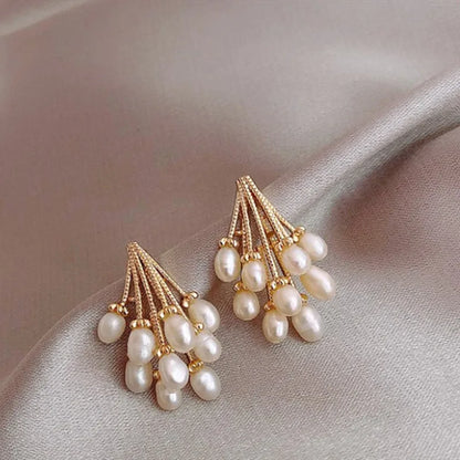 sengpan Fashion Korean Oversized Pearl Drop Earrings for Women Bohemian Golden Round Pearl Wedding Earrings Jewelry Party Gift