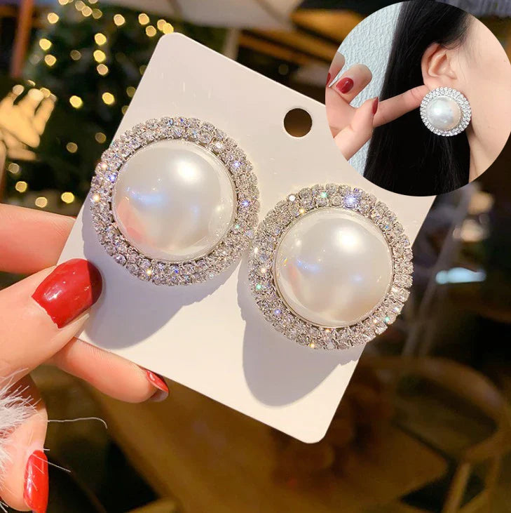 sengpan Geometric Big Round Sud Earrings for Women Bijoux Exquisite Pearl Studs Rhinestone Earrings Statement Earrings Jewelry Gifts