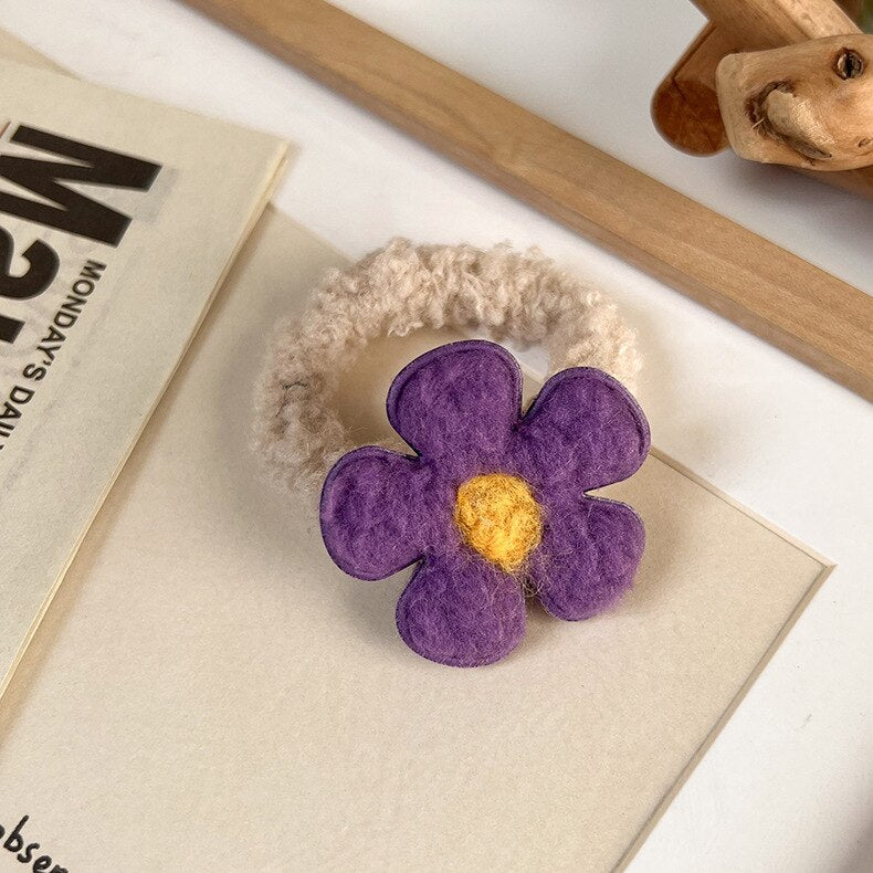 sengpan Winter Colorful Lamb Hair Flower Hair Ring Girl Heart Cute Sweet Hair Accessories Plush Rubber Band for Women Jewelry Gifts