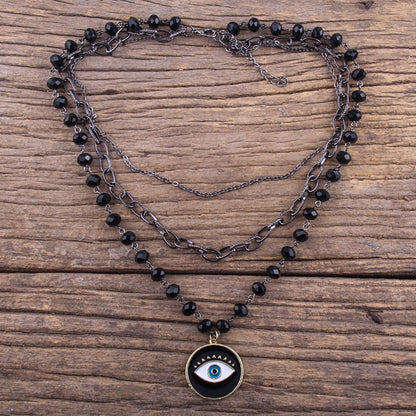 sengpan pearl necklace designs beaded necklace diy layered necklaces Fashion Bohemian Tribal Jewelry 3 Layer Multiple Black Glass Crystal Rosary Link & Chain Cross Pendant Necklaces