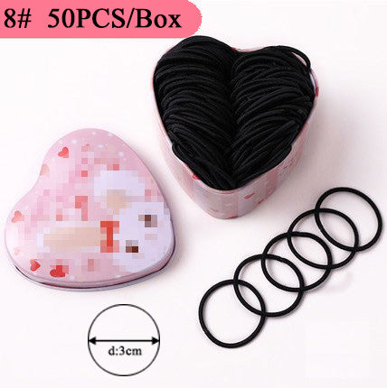 sengpan gifts for girls 50PCS/Box Mix 3CM Children's rubber band does not hurt hair girl hair ring female black baby Hairbead Hair tie girl  Korean cute