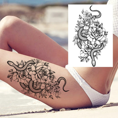 sengpan Sexy Flower Temporary Tattoos For Women Body Art Painting Arm Legs Tattoos Sticker Realistic Fake Black Rose Waterproof Tattoos