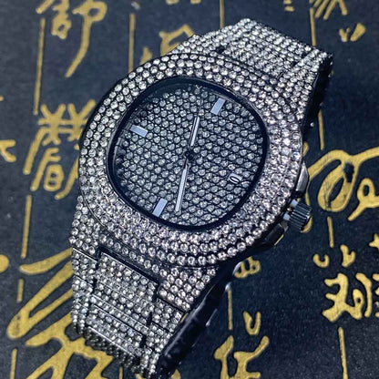 sengpan Disaster Prevention Jewelry Fashion Iced Out Watch Men Diamond Steel Hip Hop Mens Watches Top Brand Luxury Gold Clock reloj hombre relogio masculino