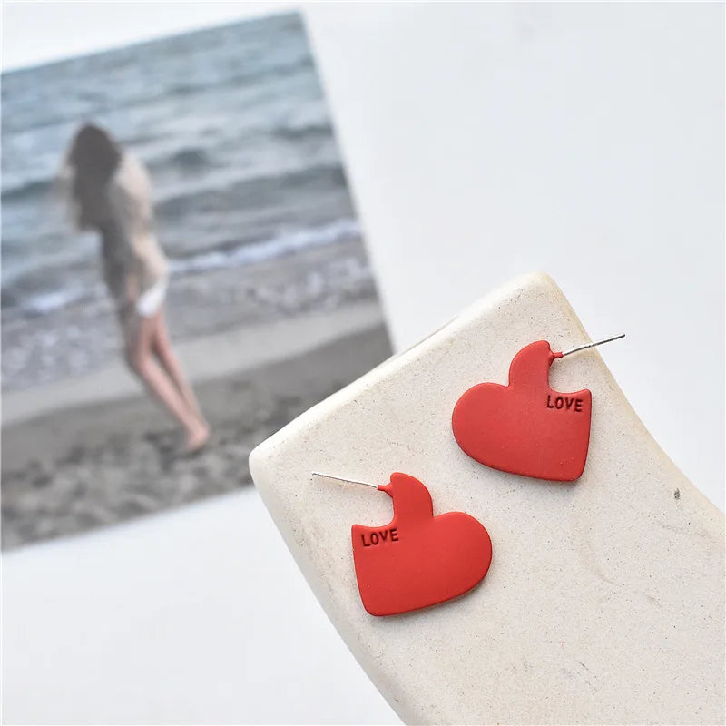 sengpan  -  Daily Red Hearts Girls Doop Earrings Love Funny Bohemian Earrings Fashion New Women Accessories