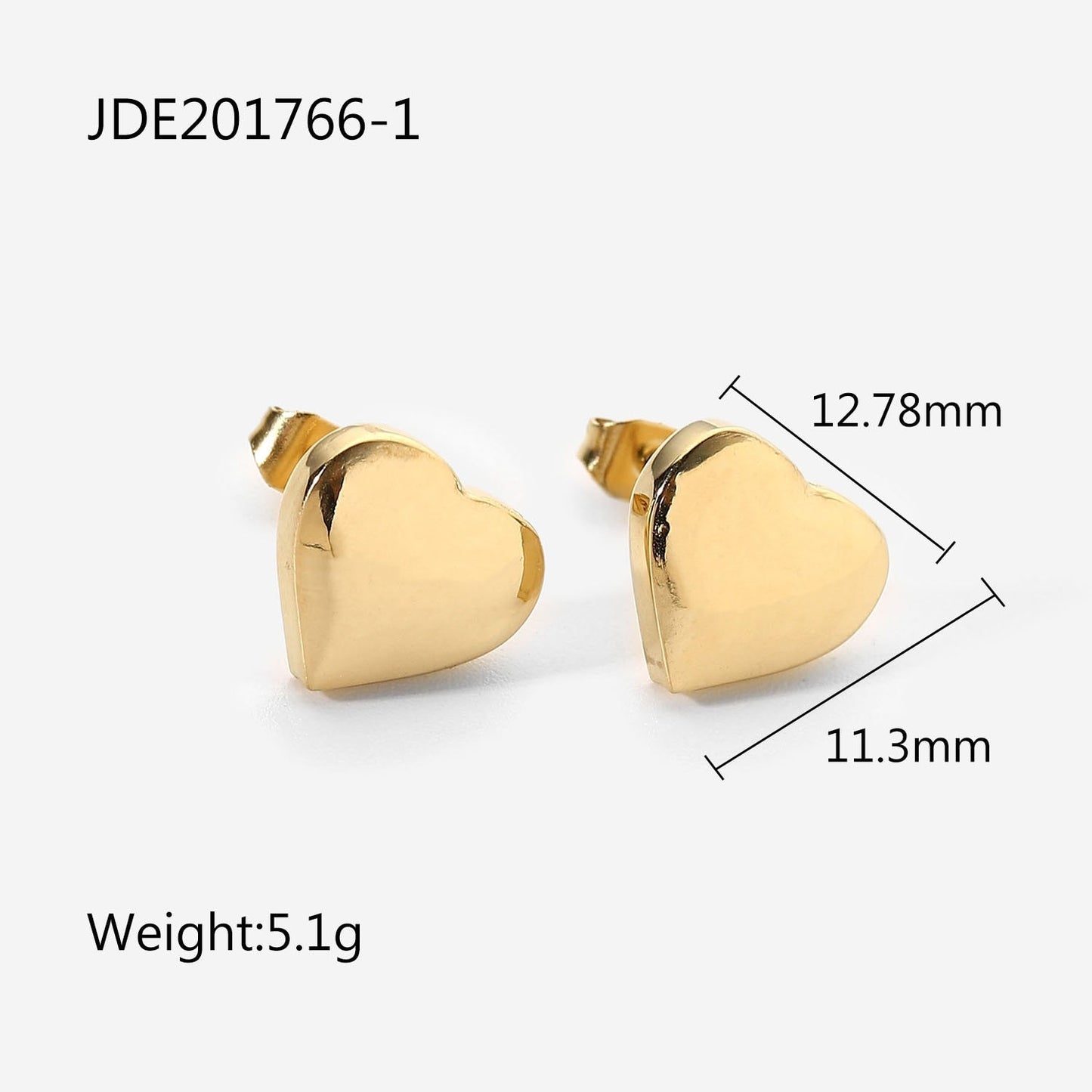 sengpan Fashion Stainless Steel Chic Heart Earrings 14k Gold Plated Glossy Cubic Love Heart Stud Earrings For Women Chunky Party Jewelry