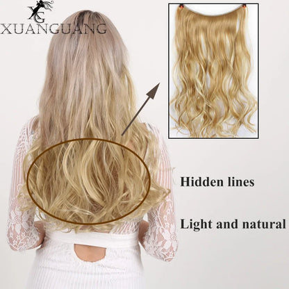 sengpan 24 Inch Invisible Wire No Clips In Hair Extension Secret Fish Line Hair Piece Straight Curly Hair Extension for Women