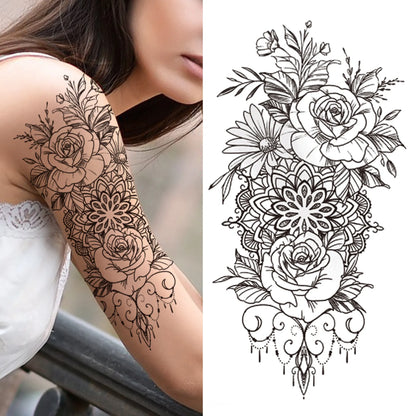 sengpan Death Skull Flower Temporary Tattoo For Women Girls Snake Bird Peony Tattoo Sticker Black Fake Blossom Sexy Tatoo Transfer Adult