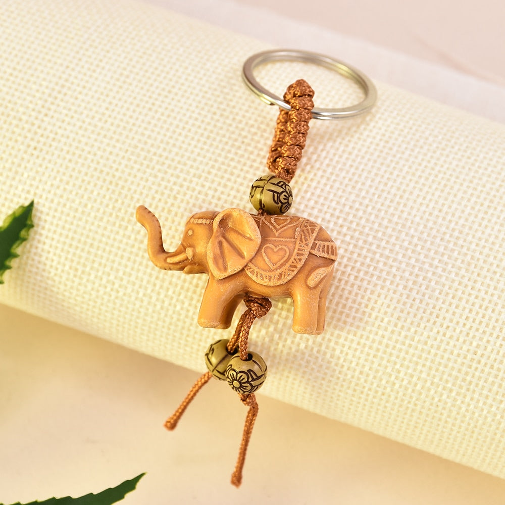 sengpan jewelry gifts for women hot sale Women Men Lucky Wooden Elephant Carving Pendant Keychain Religion Chain Key Ring Keyring Jewelry Wholesale cute keychain