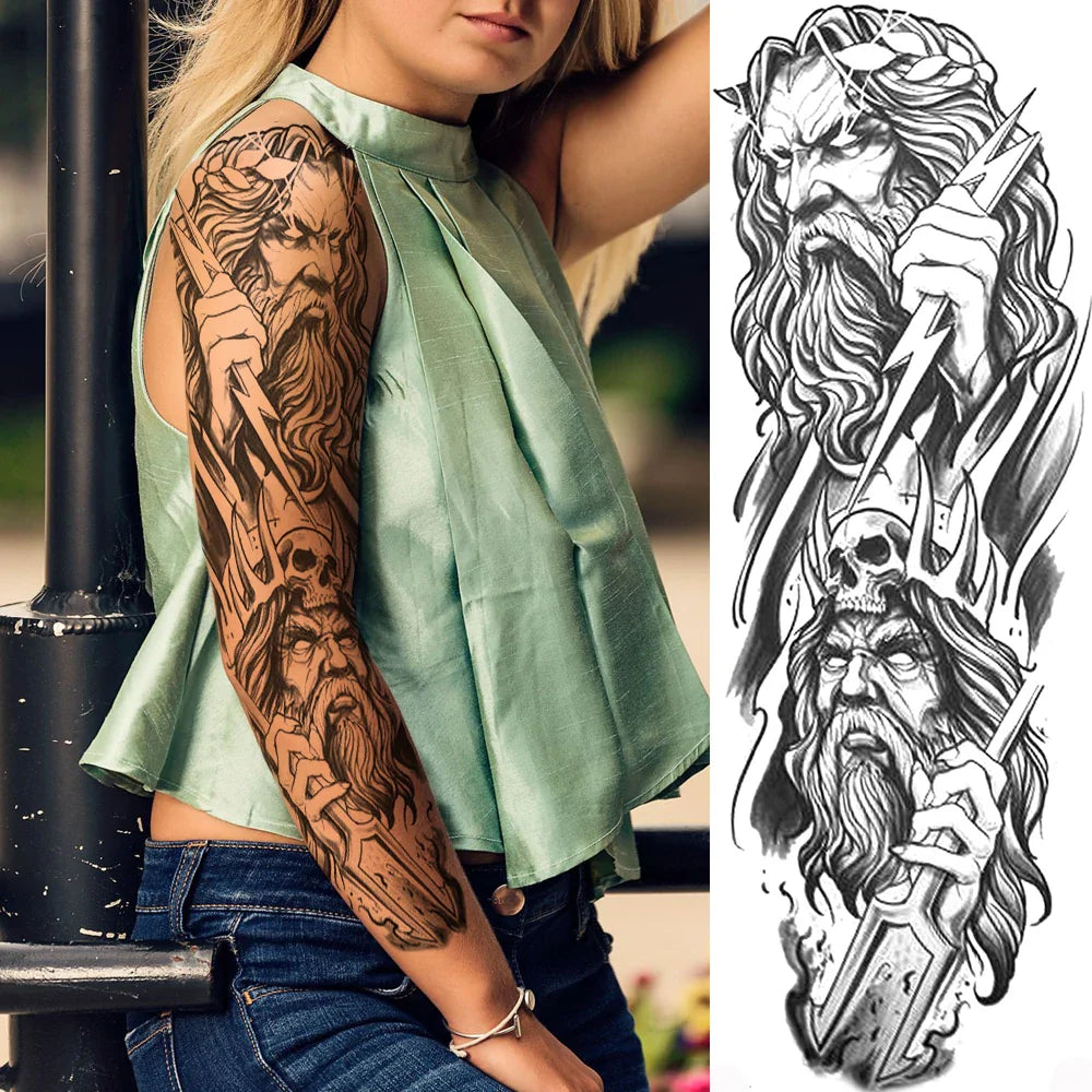 sengpan Sexy Full Arm Temporary Tattoos Sticker For Women Men Adult Gun Nun Vines Realistic Fake Tattoo Sleeves Large Tatoos Paste