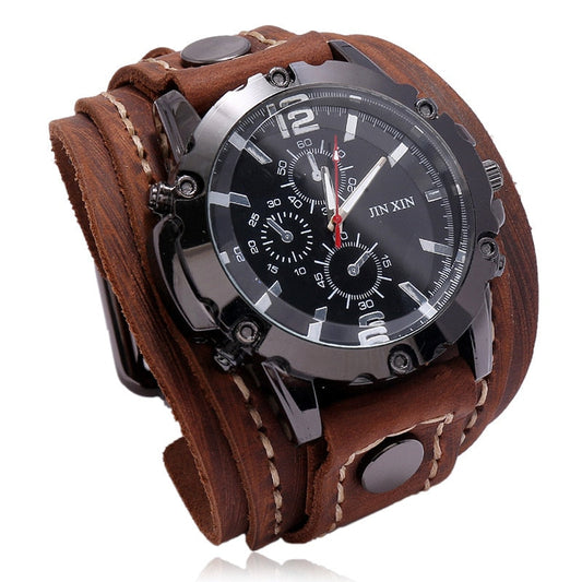 sengpan Christmas wishlist Punk Vintage Black Brown Belt Strap Men Genuine Leather Pointer Watch Bracelet & Bangles For Women Male Jewelry Freely Shipping