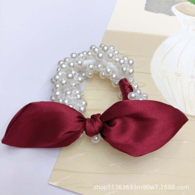 sengpan Women  Scrunchies Hair Ties Elastic Rubber Bands Adult Pearl Bow Knot Bear Animal Fashion Girl Korean Accessories Lady Wholesale