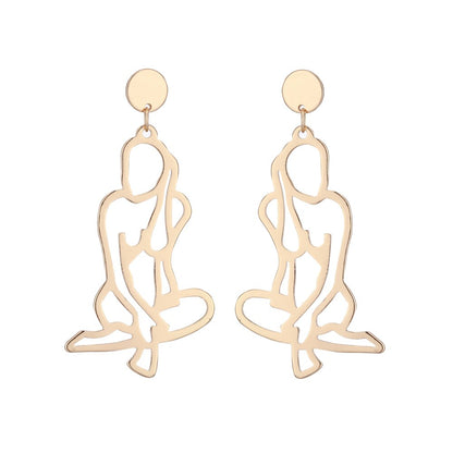 sengpan 6YM New Fashion  Punk Style Gold Color Metal  Body Hollow Out Drop Earrings for Women Girl Wedding Jewelry Gifts Wholesale