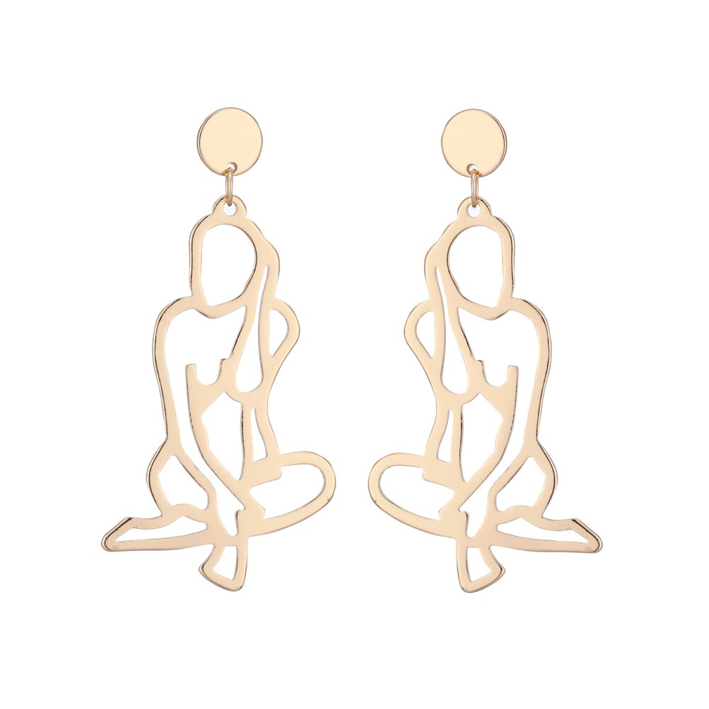 sengpan 6YM New Fashion  Punk Style Gold Color Metal  Body Hollow Out Drop Earrings for Women Girl Wedding Jewelry Gifts Wholesale