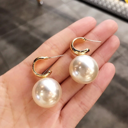 sengpan Korean Fashion Round Pearls Earrings for Women Luxury Zircon Wedding Party Engagement Drop Earring Girl Temperament Jewelry