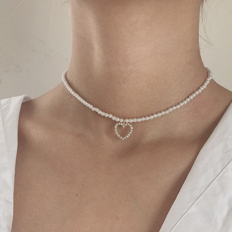 sengpan christmas wishlist valentines day gifts for her  White Imitation Pearl Choker Necklace for Women Wedding Jewelry Charm Clavicle Chain New Fashion Party Jewelry