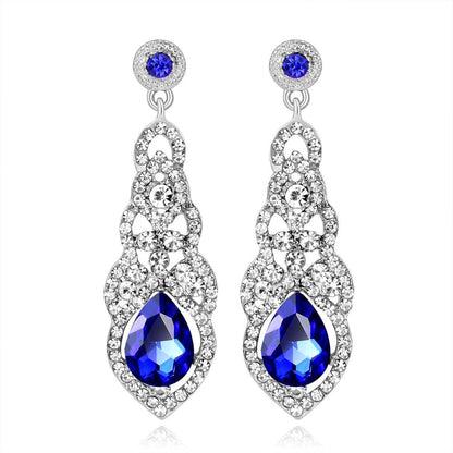 sengpan Clear/Red/Royal Blue Crystal Wedding Long Drop Earrings for Women Brides Earrings Prom Jewelry Gifts Femme Pendiente