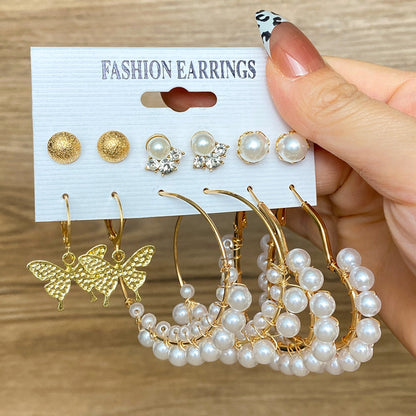 sengpan jewelry gifts for women hot sale new Women's Gold Pearl Heart Drop Earring Set Fashion Korean Butterfly Snake Geometric Circle Dangle Earrings Trend Jewelry Gift