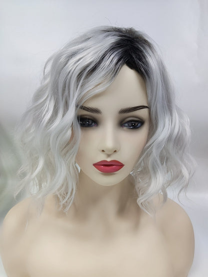 sengpan Mother's Wig Gray Color Curly Bob Wigs Women's Fashion Heat Resistant Short Synthetic Natural  Wavy Hair Wigs for Mommy Peluca