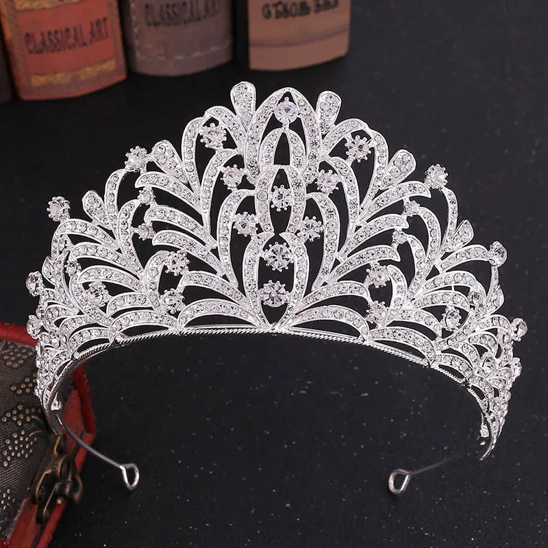 sengpan Baroque luxury Bride Crystal Queen Princess Big Crowns Rhinestone Leaf Tiaras Bridal Headband Wedding Hair Accessories Tiaras