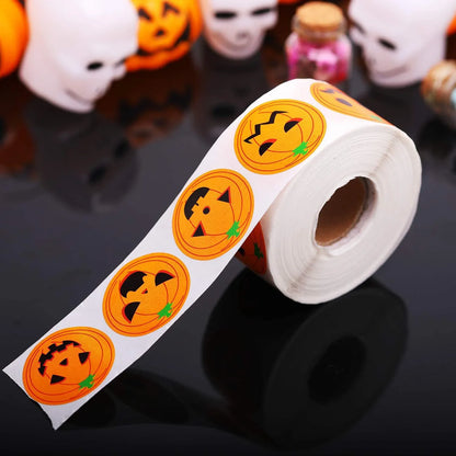 sengpan 50-500pcs DIY Decorative Labels Halloween Party Favors Supplies Round Halloween Label Sticker Cute Smile Pumpkin Seal Sticker