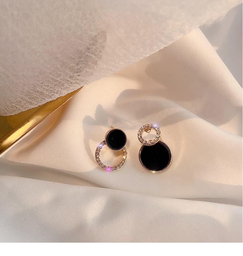 sengpan Christmas gifts ideas Silver Needle Korean Black Round Rhinestone Earrings New Personality Temperament Wild Simple Earrings Jewelry Brinco