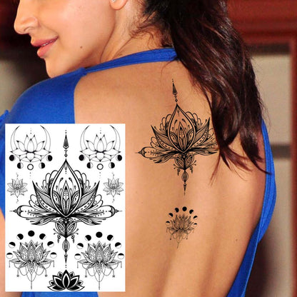 sengpan western jewelry for women Black Henna Lace Temporary Tattoos Sticker For WOmen Butterfly Moth Mehndi Flower Fake Tatoo Sticker Feather Flora Tatoo