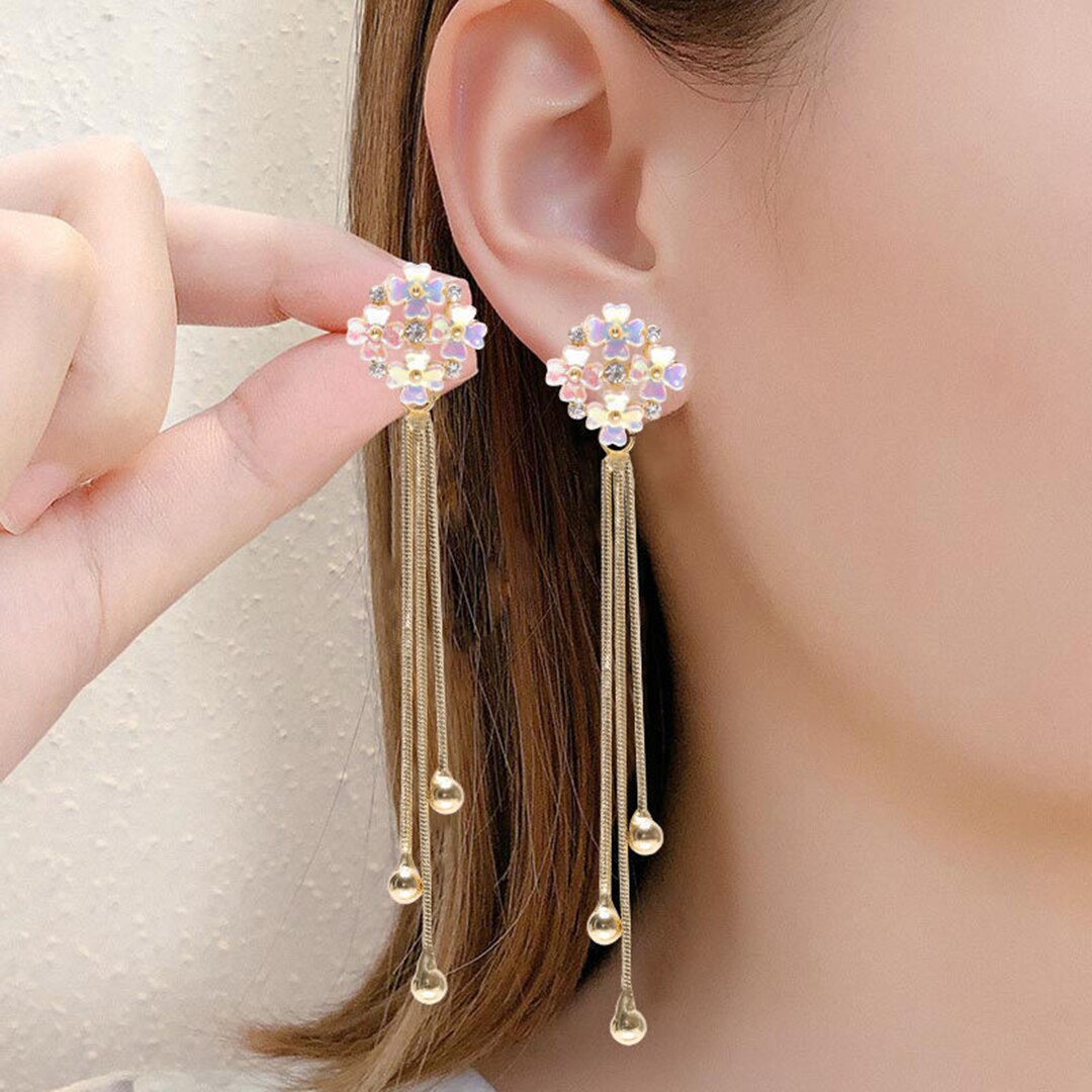 sengpan Christmas gifts ideas New Style Tassel With Pearl Ladies Long Earrings Korea Simulation Pearl Long Chain Earrings Earrings Wedding Jewelry