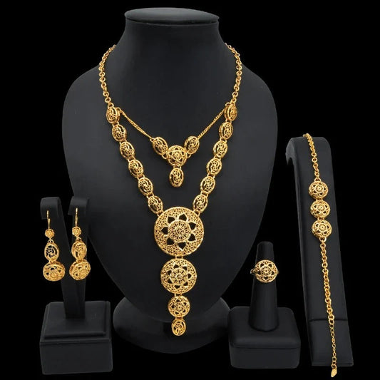 sengpan - Gold Plated Earring Necklace Set Wedding Nigeria Jewelry Sets For Women Bride Ethiopian Gold Color Luxury Dubai African