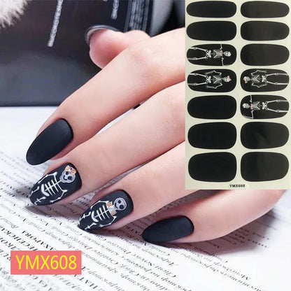 sengpan Baking Free Halloween Nail Stickers Full Sticker Fashion Nail Art Jewelry  Pumpkin Ghost Wholesale Applique Nail Sticker