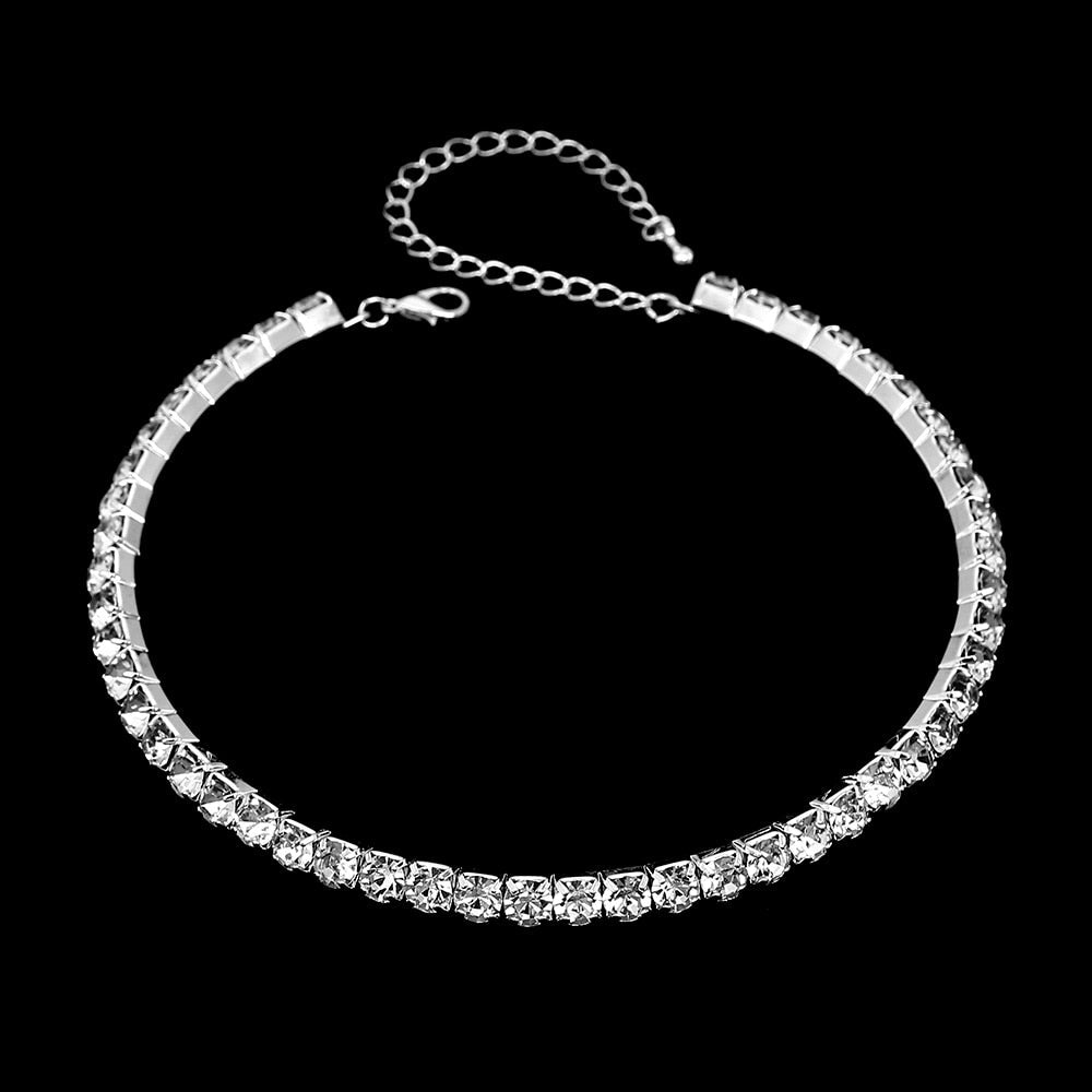 sengpan Women Diamante Rhinestone Choker Necklace Silver Color Wedding Bridal Party Crystal Collar Choker Chain Necklace Jewelry