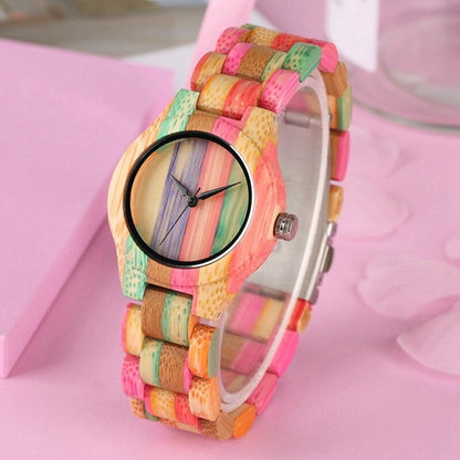 sengpan Christmas wishlist Top Luxury Colorful Wood Watch Women Quartz Full Bamboo Wooden Clock Female Candy Color Bracelet Watch Women's Wrist Reloj Mujer