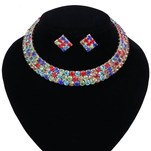 sengpan  New Arrival Colorful Crystal Vintage Gold Chunky Statement Necklace Luxury Maxi Choker Handmade Necklace Collar Women