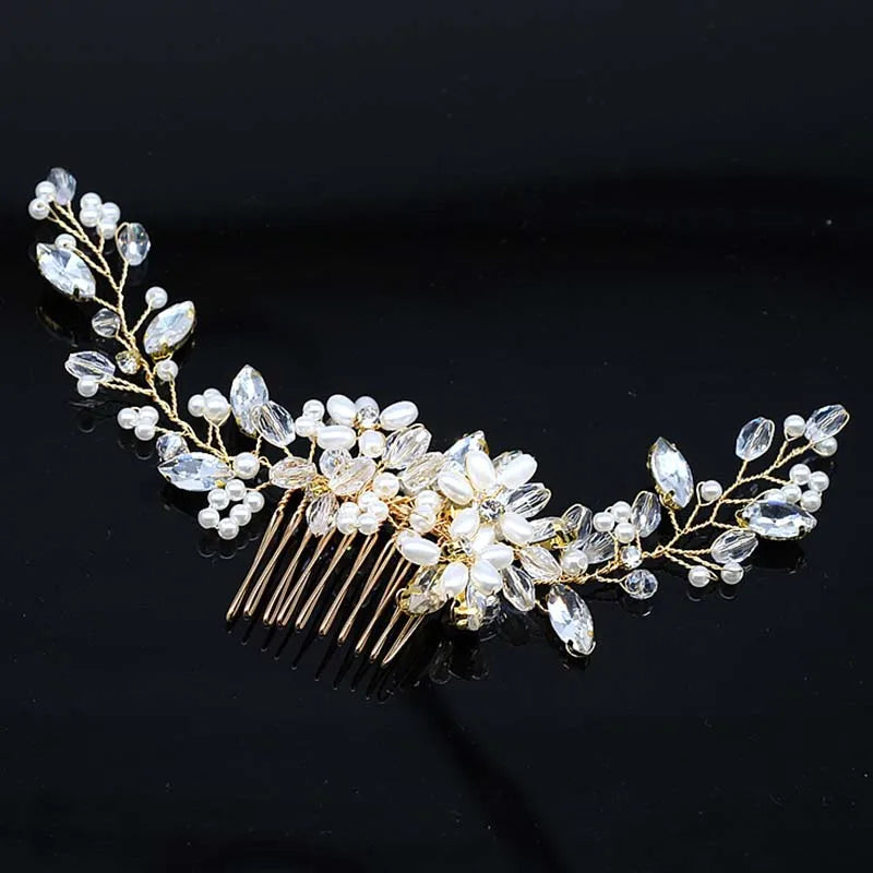 sengpan Bridal Hair Accessories Crystal Peals Hair Combs Wedding Hair Clips Accessories Jewelry Handmade Women Hair Ornaments Headpieces