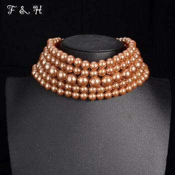 sengpan Pearl Necklace & Pendant Multi Layer Torques African Necklace Sets Dubai Wedding Bridal Jewelry Luxury Women Fashion Collar